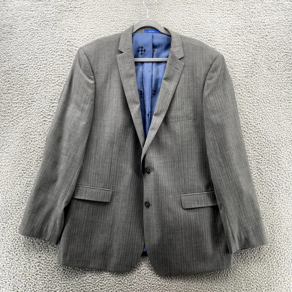 Vince Camuto Jacket Adult 48L Gray Striped Wool Slim Fit Blazer Coat Formal Mens